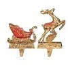Roman Set Of 2 Red Gold Deer And Sleigh Christmas Stocking Holder 6"