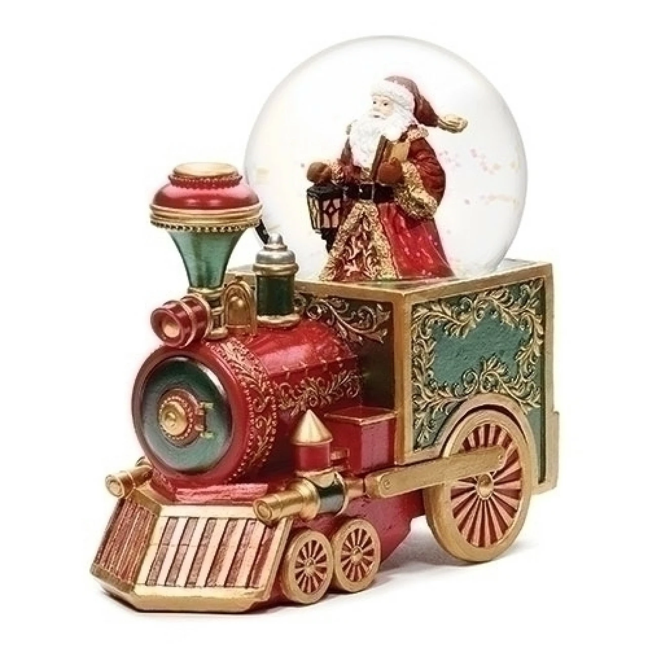 Roman 7.5" Red Green And Gold Musical Santa Christmas Train Glitterdome 1 Roman 7.5" Red Green And Gold Musical Santa Christmas Train Glitterdome