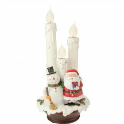 Raz 14" White Lighted Santa And Snowman Triple Flameless Candle Lamp Christmas Figurine