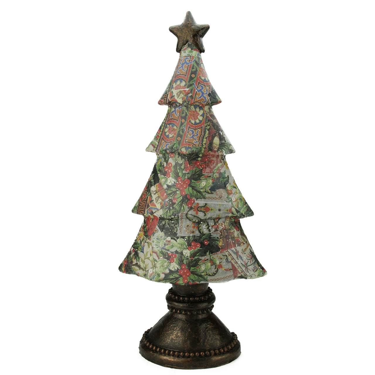 Gallerie II 20" Black And Red Victorian Holly Berry Decoupage Christmas Tree Tabletop Decor 2 Gallerie II 20" Black And Red Victorian Holly Berry Decoupage Christmas Tree Tabletop Decor - Image 2