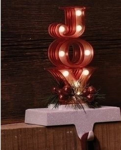 Roman 7" Red LED Lighted Joy Marquee With Glittered Base Christmas Stocking Holder
