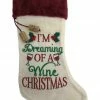 Holiday Time Beige Red I'm Dreaming Of A Wine Christmas Glass Holly Holiday Stocking