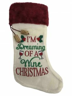 Holiday Time Beige Red I'm Dreaming Of A Wine Christmas Glass Holly Holiday Stocking