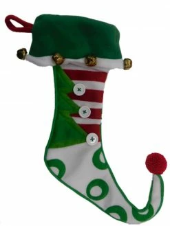 Christmas Eve Embellished Stripe Felt Elf Style Jingle Bells Christmas Holiday Stocking