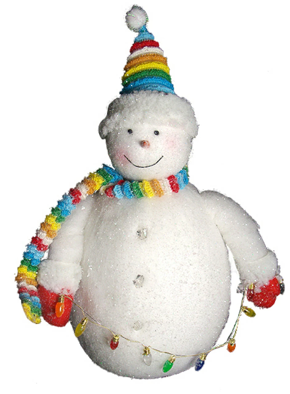 Diva At Home 15" White Snowman With Red Mittens And Rainbow Knit Scarf Christmas Tabletop Figure 1 Diva At Home 15" White Snowman With Red Mittens And Rainbow Knit Scarf Christmas Tabletop Figure