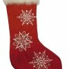 Trimmerry Embellished Red Satin Sequin & Faux Fur Christmas Holiday Stocking Snowflakes