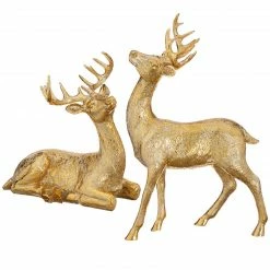 Raz Set Of 2 Gold Tone Reindeer Christmas Figures 13.5"