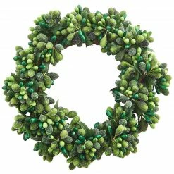 Raz 6.5" Frosted Green Holly And Berries Christmas Pillar Candle Ring