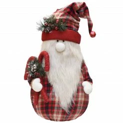 Northlight 28" Red And White Plaid Sitting Santa Gnome With Candy Canes Christmas Tabletop Figurine