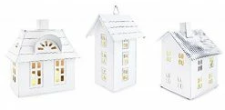 Auldhome Design AuldHome Farmhouse Decor Tin Houses (Set Of 3, White); Candle Lantern Decorative Holiday Christmas Village Display Or Votive Holder