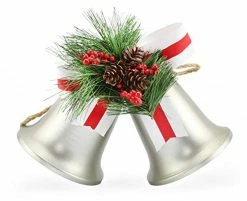 Auldhome Design Auldhome Wall Hanging Silver Bells; Vintage Rustic Christmas Bells Door Hanger Or Wreath Christmas Decoration