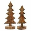 Auldhome Design Natural Color Wooden Christmas Trees; Tabletop Handmade Wood Trees W Rectangular Base For Holiday Decor, Set Of 2