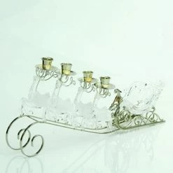 Sterling International Inc 20" Clear And Gold Frosted Reindeer Pulled Sleigh Christmas Taper Candle Holder