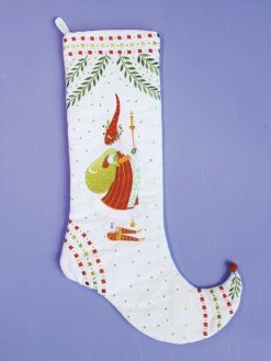 Patience Brewster 29" White And Red Santa Claus Holding A Candlestick Christmas Stocking