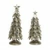 Melrose Set Of 2 Distressed Finish Holly Leaf Artificial Christmas Tabletop Trees 3'
