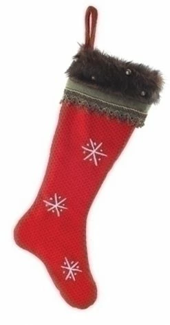 Roman 26" Red And Gray Contemporary Snowflake Christmas Stocking