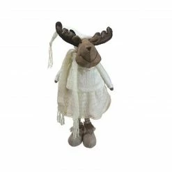 Northlight 26" White And Brown Standing Girl Moose Christmas Tabletop Figurine