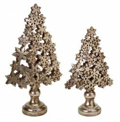 Melrose Set Of 2 Gold Snowflake Christmas Tree Tabletop Decors 18.5"