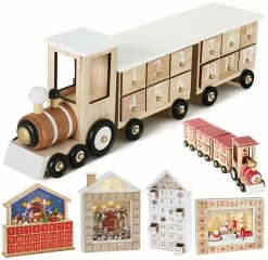 BRUBAKER Reusable Wooden Advent Calendar To Fill - White Locomotive With 24 Doors - DIY Christmas Calendar 18.11 X 3.74 X 4.21 Inches -Northlight Shop AdventCalendar PETZ171394 4251219616728.2500.010 07092.1633721504