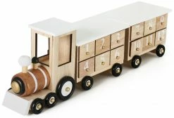 BRUBAKER Reusable Wooden Advent Calendar To Fill - White Locomotive With 24 Doors - DIY Christmas Calendar 18.11 X 3.74 X 4.21 Inches