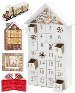 BRUBAKER Reusable Wooden Advent Calendar To Fill - White Snow House With LED Lighting - DIY Christmas Calendar 9.57 X 17.72 X 3.15 Inches -Northlight Shop AdventCalendar PETZ171440 4251219616650.2500.010 03621.1633722399