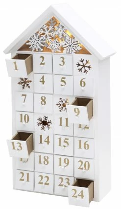 BRUBAKER Reusable Wooden Advent Calendar To Fill - White Snow House With LED Lighting - DIY Christmas Calendar 9.57 X 17.72 X 3.15 Inches -Northlight Shop AdventCalendar PETZ171440 4251219616650.3000.002 74034.1633722395