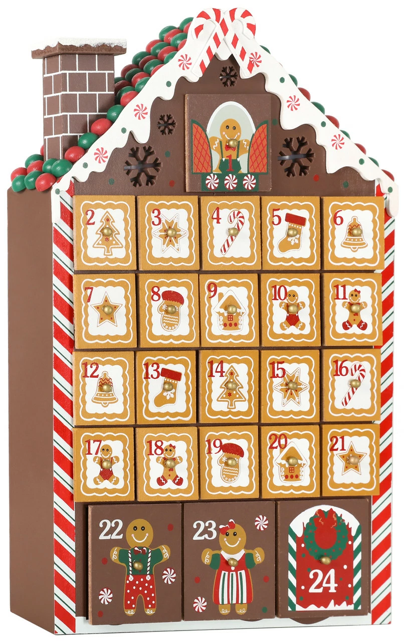 BRUBAKER Reusable Wooden Advent Calendar To Fill - Gingerbread House With LED Lighting - DIY Christmas Calendar 10.31 X 17.72 X 2.17 Inches 1 BRUBAKER Reusable Wooden Advent Calendar To Fill - Gingerbread House With LED Lighting - DIY Christmas Calendar 10.31 X 17.72 X 2.17 Inches