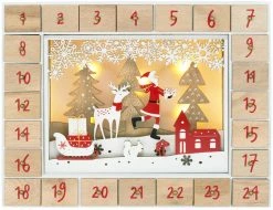 BRUBAKER Reusable Wooden Advent Calendar To Fill - Santa Claus In The Forest With LED Lighting - DIY Christmas Calendar 13.98 X 2.36 X 10.63 Inches -Northlight Shop AdventCalendar PETZ200286 4251219627595.2500.005 21751.1633721574