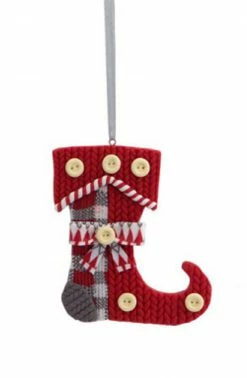 Melrose 3.5" Alpine Chic Red, White And Gray Knit Style Stocking Christmas Ornament