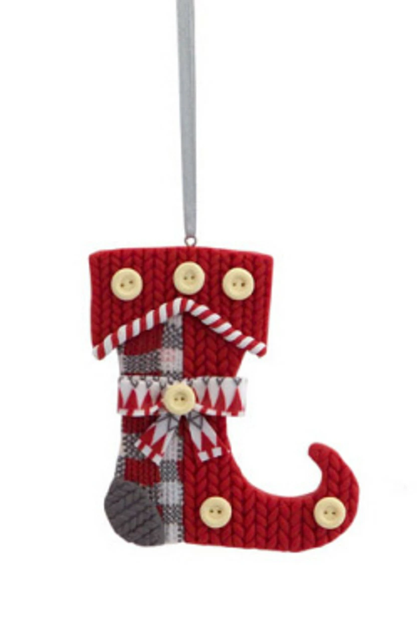 Melrose 3.5" Alpine Chic Red, White And Gray Knit Style Stocking Christmas Ornament 1 Melrose 3.5" Alpine Chic Red, White And Gray Knit Style Stocking Christmas Ornament