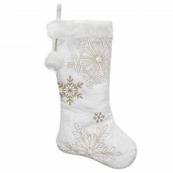 Northlight 20" White With Gold Snowflakes Christmas Stocking With Cuff