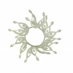 Melrose 9" White Glittered Christmas Pillar Candle Holder Ring