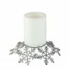 Melrose 9" Silver Snowflake Glittered And Jeweled Christmas Pillar Candle Holder