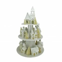 Raz 25" Silver And Gold Glitter Lighted 3-Tier Christmas House Display Decoration