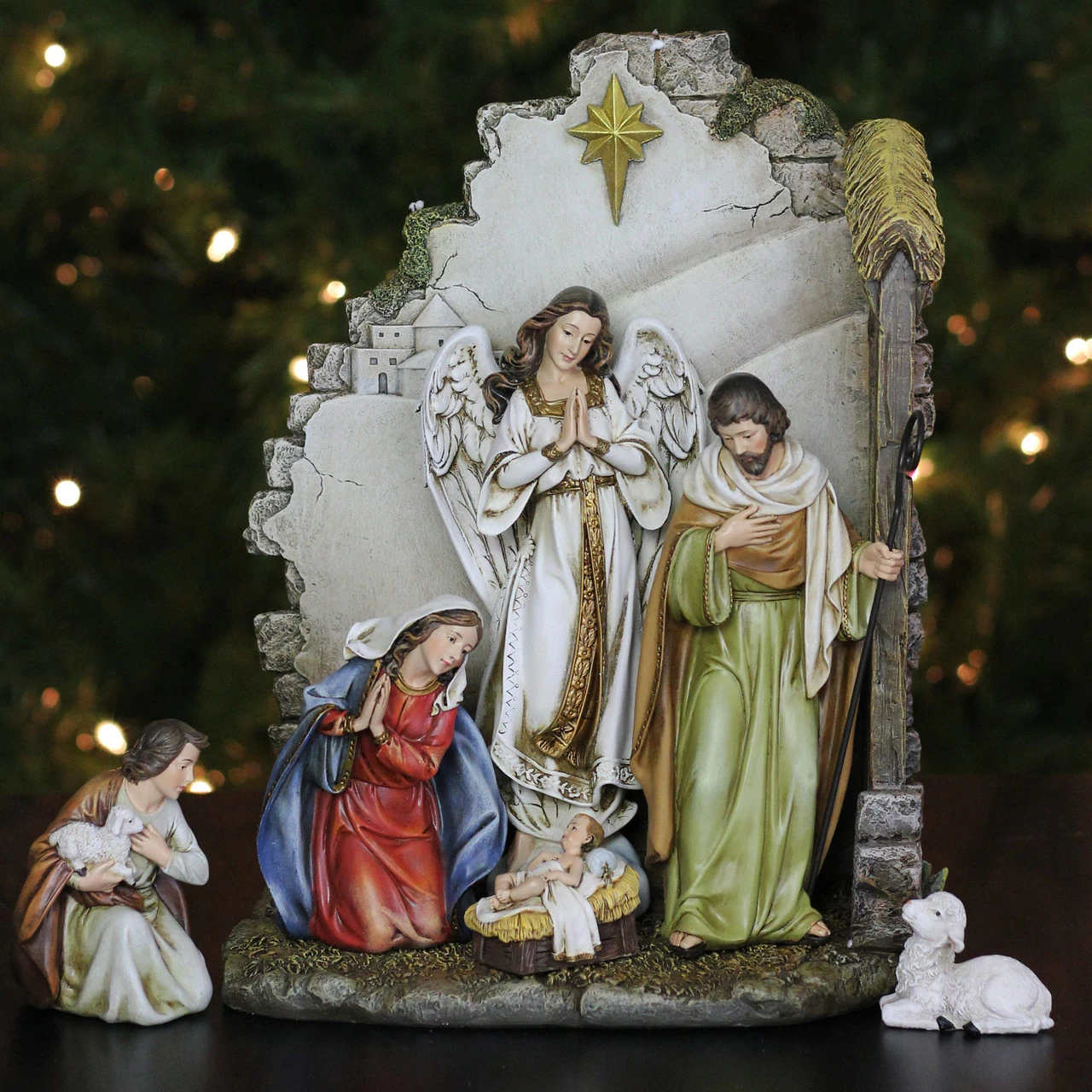 Roman 7-Piece Brown Joseph's Studio Nativity With Back Wall Christmas Table Top Decoration 12 2 Roman 7-Piece Brown Joseph's Studio Nativity With Back Wall Christmas Table Top Decoration 12 - Image 2