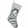 Northlight 18" Silver Sequins With A White Faux Fur Trim Christmas Stocking