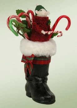 Byers' Choice 8.5" Decorative Mouse In A Black Santa Boot Table Top Christmas Figure