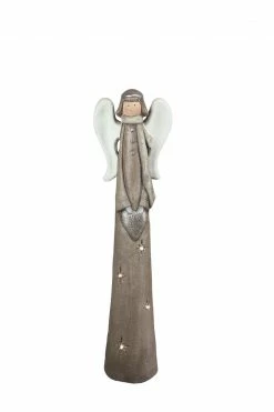 Northlight 24" Brown And White LED Lighted Angel With Heart Christmas Tabletop Figurine