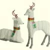 Melrose Set Of 2 White And Red Knitted Reindeer Christmas Tabletop Figurines 12"