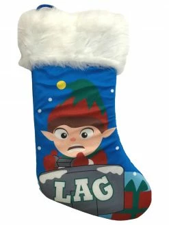 Holiday Time Fuzzy Blue Elf Video Gamer Lag Holiday Christmas Stocking