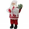 Northlight 25" White And Red Santa In Knit Deer Sweater With Sack Of Pine Figure Decoration