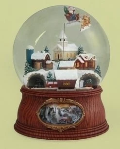 Roman 7.5" Musical Santa Flying Over Town With Rotating Cars Decorative Christmas Glitterdome