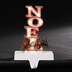 Roman 7" Red LED Lighted Noel Marquee With Glittered Base Christmas Stocking Holder