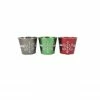 Darice Set Of 3 Red, Green And Silver Glitter Snowflake Decorative Christmas Tin Pots 5"