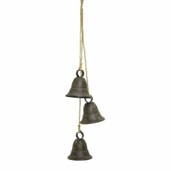Diva At Home Pack Of 2 Dark Gray Distressed Finish 3 Bells On Rope 14.75"
