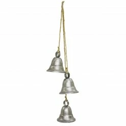 Diva At Home Pack Of 2 Silver Colored 3 Metal Bells On Rope 14.75"