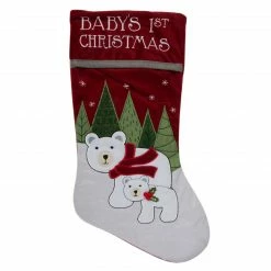 Dyno 20" Red Baby's First Christmas Stocking With Polar Bears And Plush Red Cuff