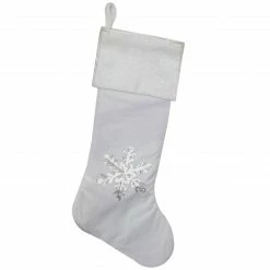 Northlight 20" Silver And White Snowflake Christmas Stocking With Silver Cuff