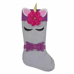 Dyno 20" White Unicorn Face Christmas Stocking With Purple Bow And Cuff