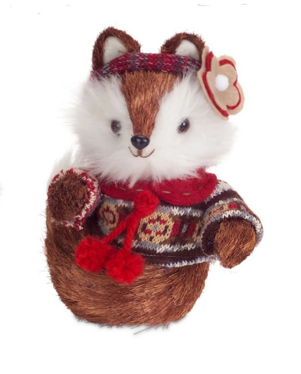 Melrose 9" Brown And White Mrs.Fox Wearing Knit Sweater Tabletop Decor 1 Melrose 9" Brown And White Mrs.Fox Wearing Knit Sweater Tabletop Decor